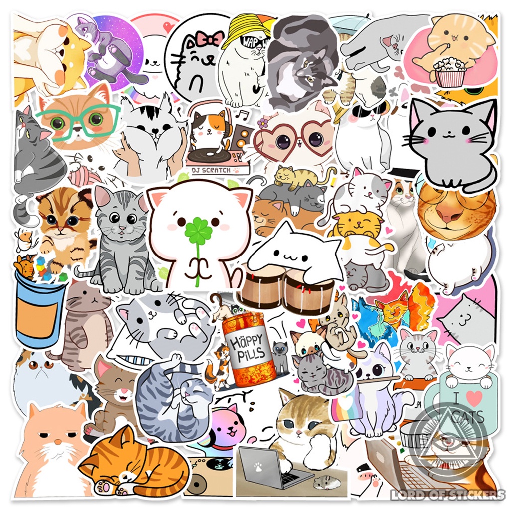 Set 50-200 Miếng Dán Hoạt Hình Mèo Dễ Thương Sticker Cute Tùy Chọn Chống Thấm Nước Trang Trí Mũ Bảo Hiểm, Laptop, Sổ