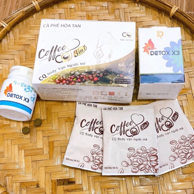 Combo Cà phê giảm cân cq 10 gói và detox x3( 60 vien)