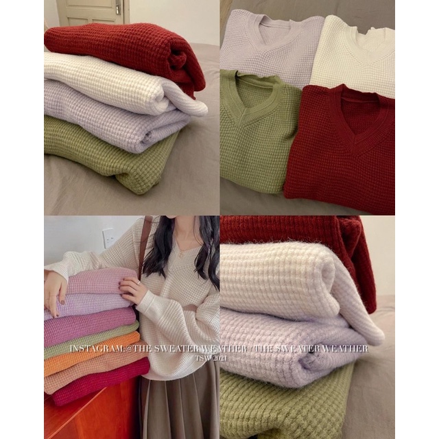 (Ảnh thật) Áo len cổ V hạt gạo màu trơn bo gấu the.sweaterweather TSW | BigBuy360 - bigbuy360.vn