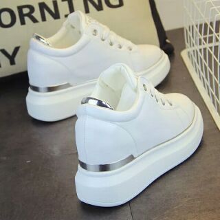 Giầy da nữ trắng dáng thể thao độn đế 8cm