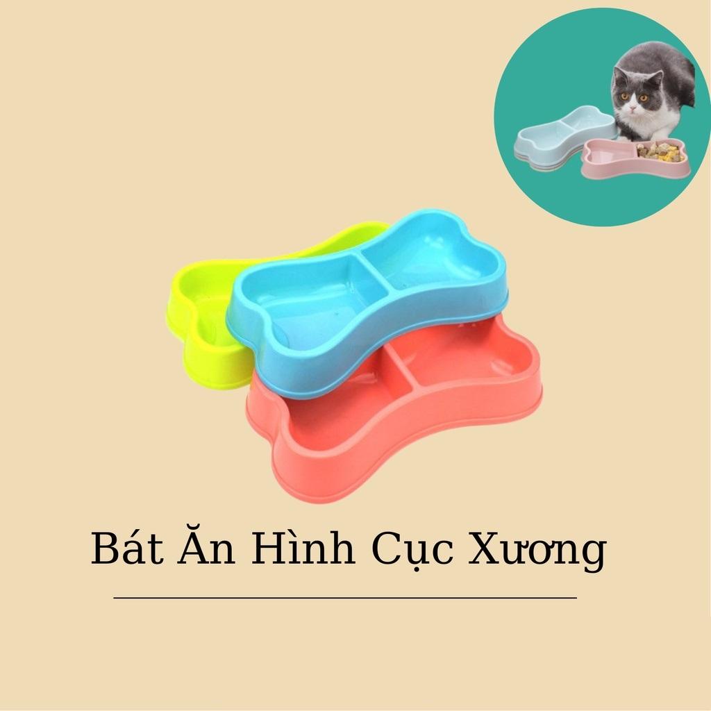 Bát đôi nhựa hình xương đựng thức ăn cho thú cưng Loại Dày nhiều màu sắc