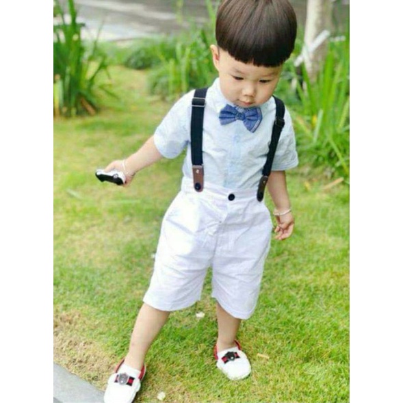 Quần áo trẻ em  Set yếm công tử áo xanh lịch lãm cho bé trai  - Vải mềm mại, thấm hút thân thiện với làn da bé
