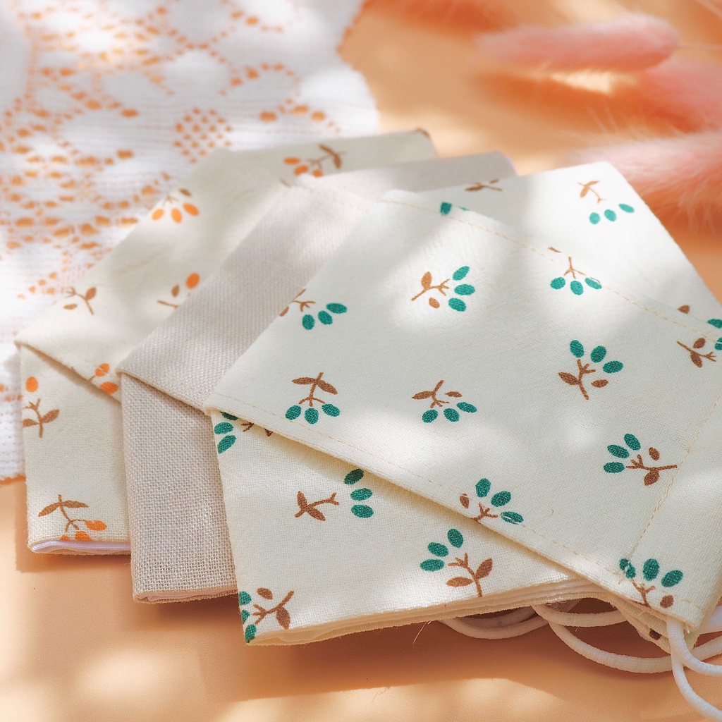 [Size L] Khẩu Trang Vải Linen 3D Cotton 3 Lớp Nhiều Màu Hoa Nhí Cổ Điển Dễ Thương