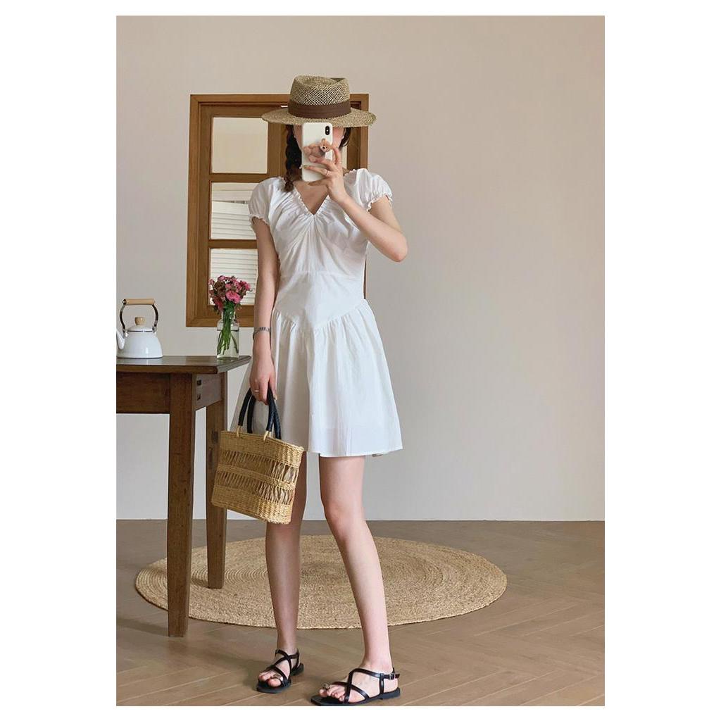 Đầm Ngắn Dáng Ôm Cổ Chữ v Màu Đen Thời Trang Cho Nữ 63800