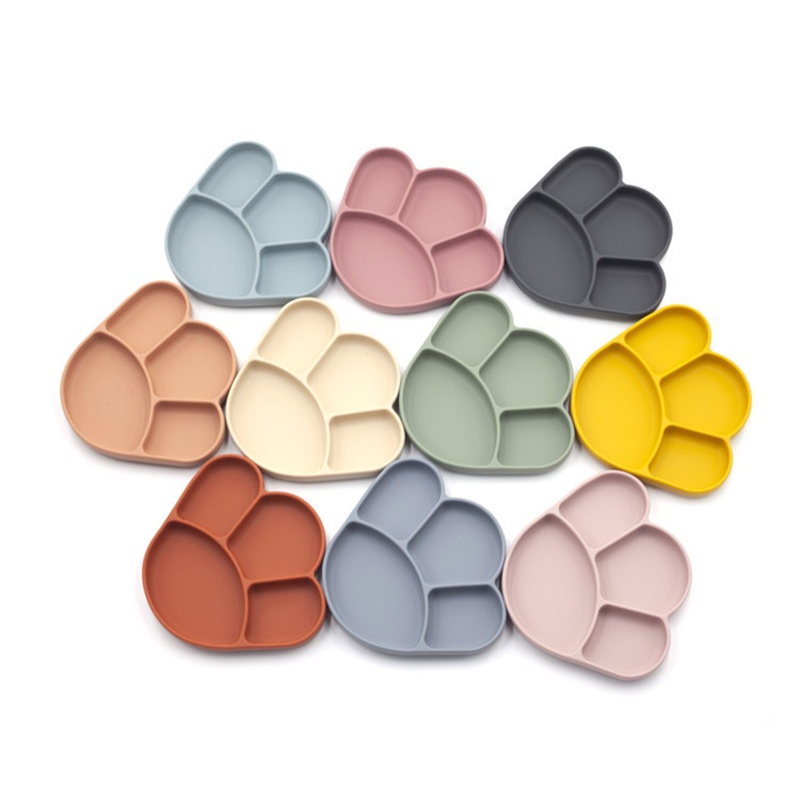 Bát Ăn Chia Ngăn Bằng Silicone Không Chứa BPA Màu Trơn Không Độc Hại Dành Cho Em Bé