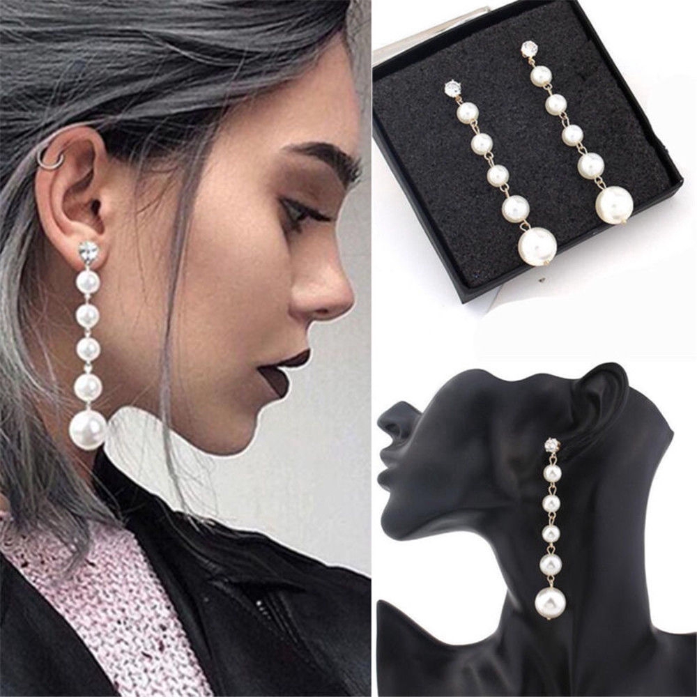 Khuyên tai chuỗi đính hạt giả ngọc trai