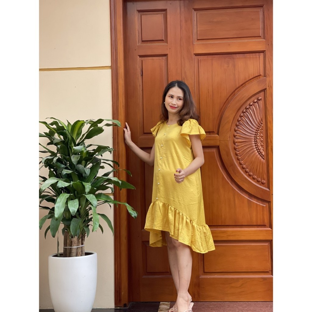Váy bầu công sở chất đũi lụa siêu sang thiêt kế đuôi cá nữ tính V269