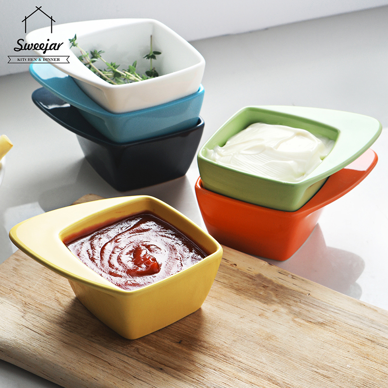 Bát gốm SWEEJAR cỡ nhỏ hình vuông có tay cầm đựng nước sốt tiện dụng