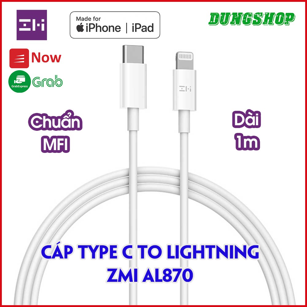 Cáp Type C to Lightning Xiaomi ZMI AL870 Dài 1 mét hoặc ZMI GL870 (ĐEN/ĐỎ)