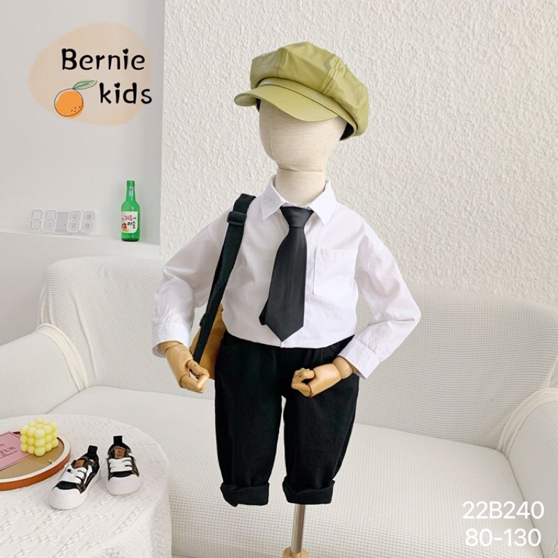Set sơ mi ca vat dài tay BERNIE cho bé trai cực bảnh đi học, đi chơi, đi tiệc size 8-22kg cho bé 1,2,3,4,5,6 tuổi