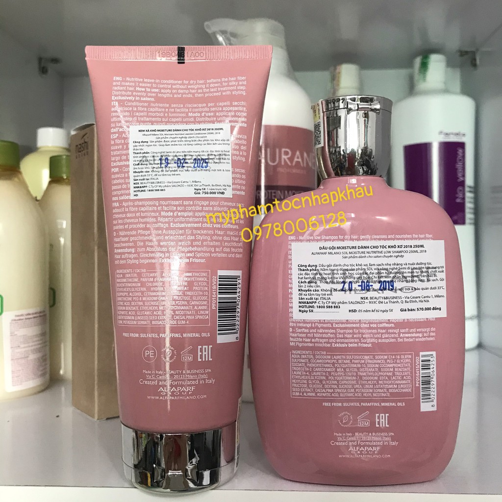 Combo dầu gội và xả khô giữ ẩm dành cho tóc khô xơ Alfaparf Milano Semi Di Lino Moisture Nutritive 250ml/200ml