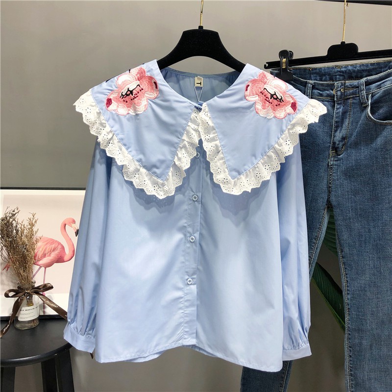 Áo Sơ mi  cổ búp bê hoa thêu