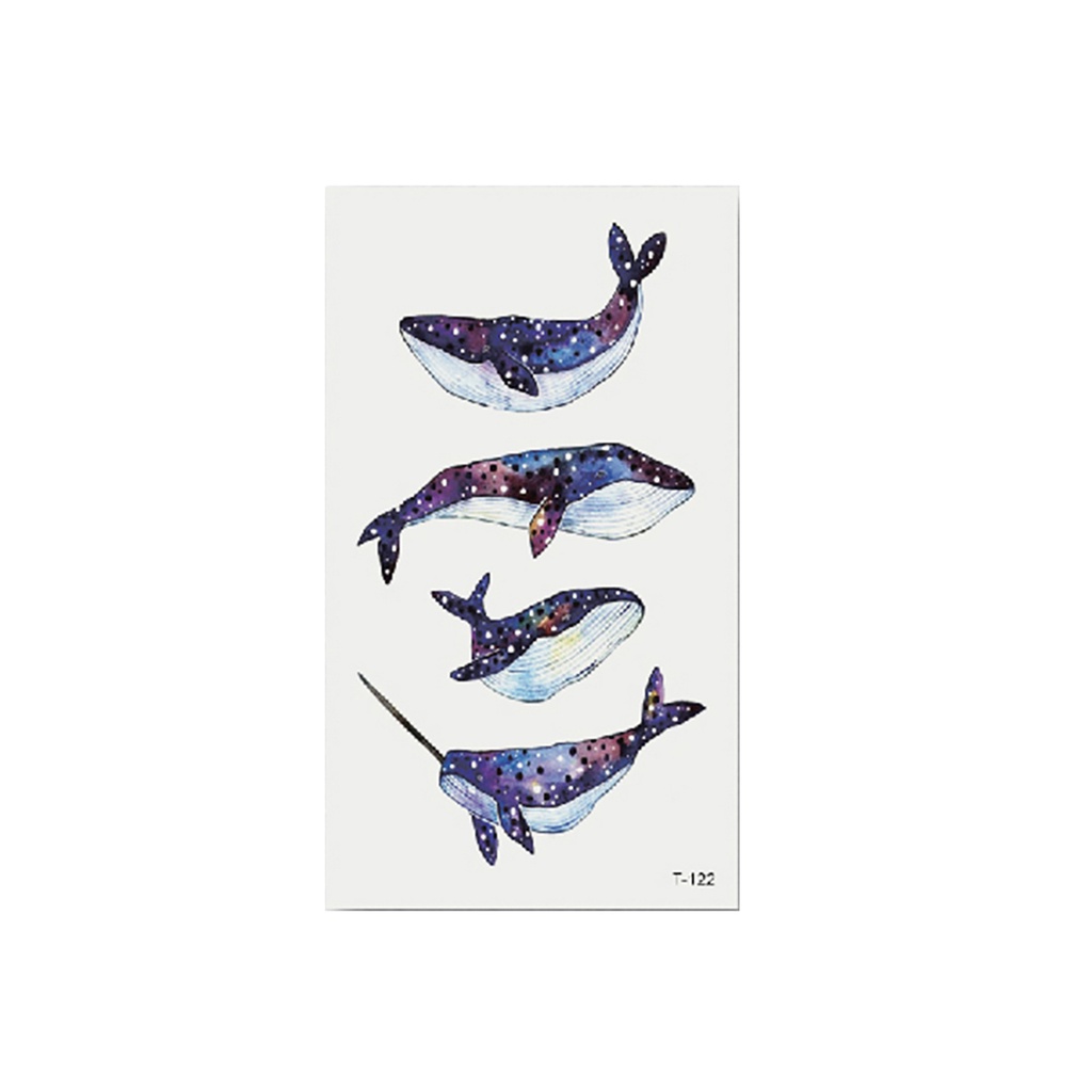 1 tấm hình xăm dán tạm thời hình hoa mận cá voi bóng đèn nghệ thuật chống nước