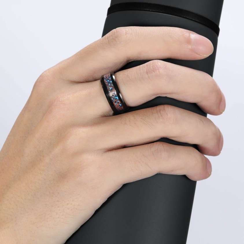 Nhẫn phong cách hàn quốc chất liệu vonfram cao cấp chống trầy mặt bánh răng nam tính