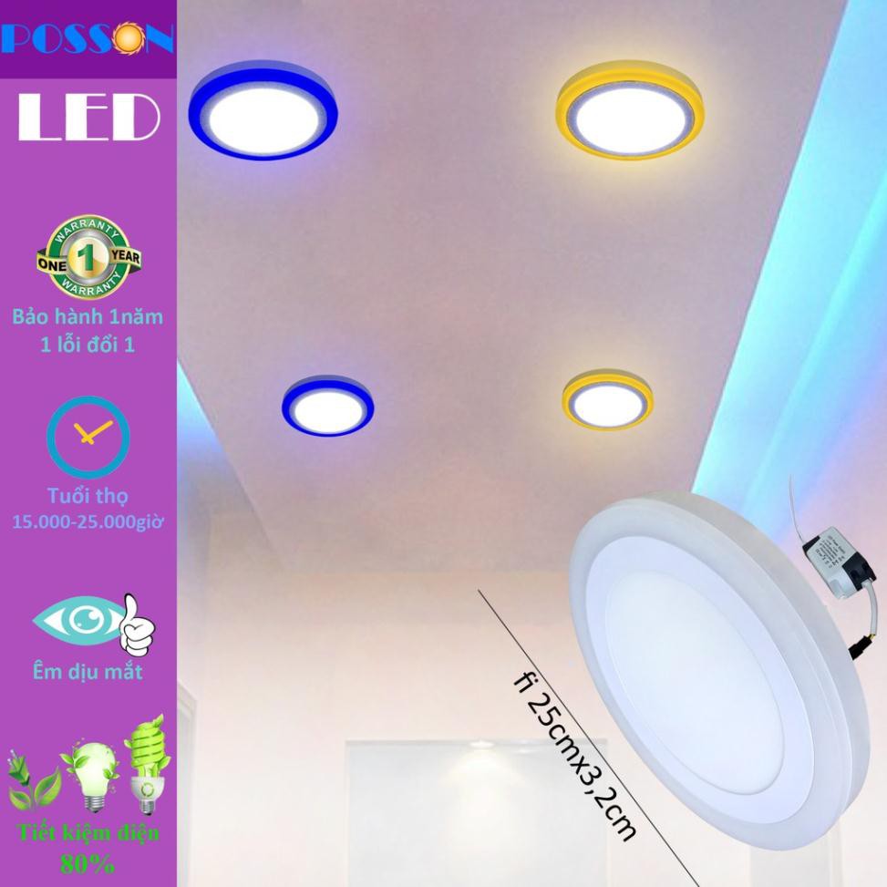 Giá Tốt -  Đèn Led ốp trần 24w ( 18w +6w) tròn nổi 2 màu 3 chế độ sáng trắng+viền sáng màu Posson LP-Ro18+6B-G