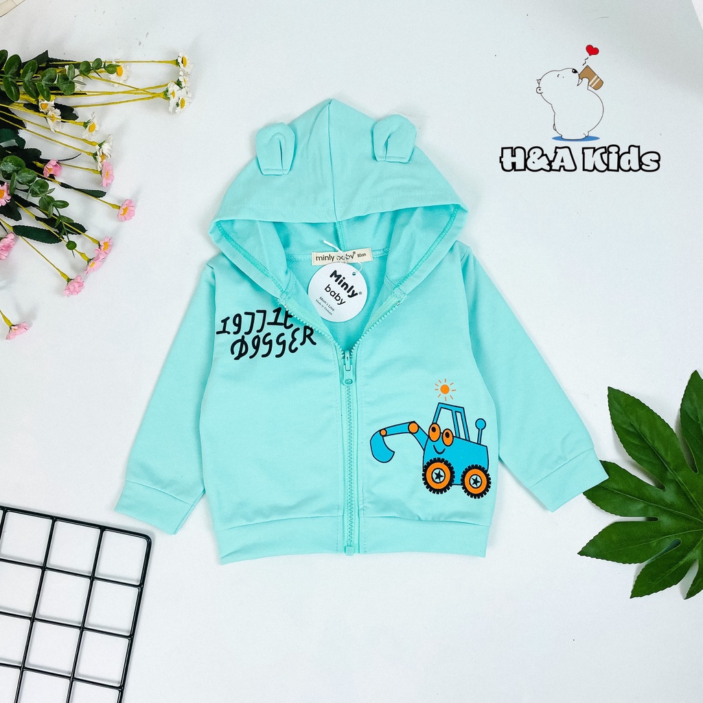 Áo Khoác Chống Nắng Minly Baby Vải Da Cá Dày Dặn, Phối Tai Thỏ Dễ Thương Size 80-170 Cho Bé Từ 8-28kg