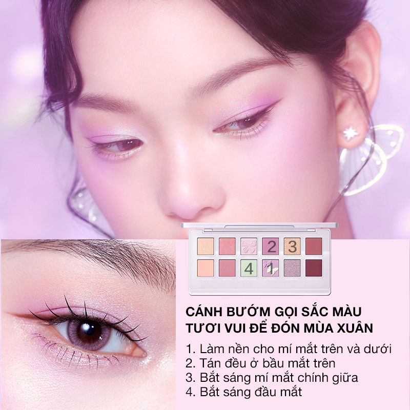 Set bảng phấn mắt PERFECT DIARY 12 màu sắc xinh đẹp chống thấm nước có cọ trang điểm 28g