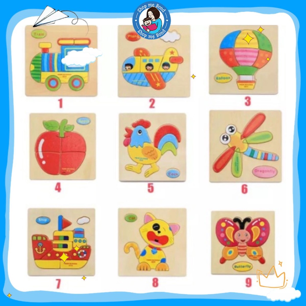 Combo 5 Tranh ghép gỗ 3D giúp phát triển trí thông minh, tư duy logic của trẻ A16 - 𝙎𝙃𝙊𝙋 𝙈𝙀̣ 𝘽𝙊𝙉𝘿