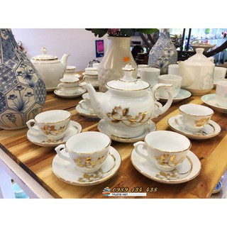 ẤM CHÉN HÀN QUỐC sản xuất tại bát tràng phú quý vẽ sen vàng 18k