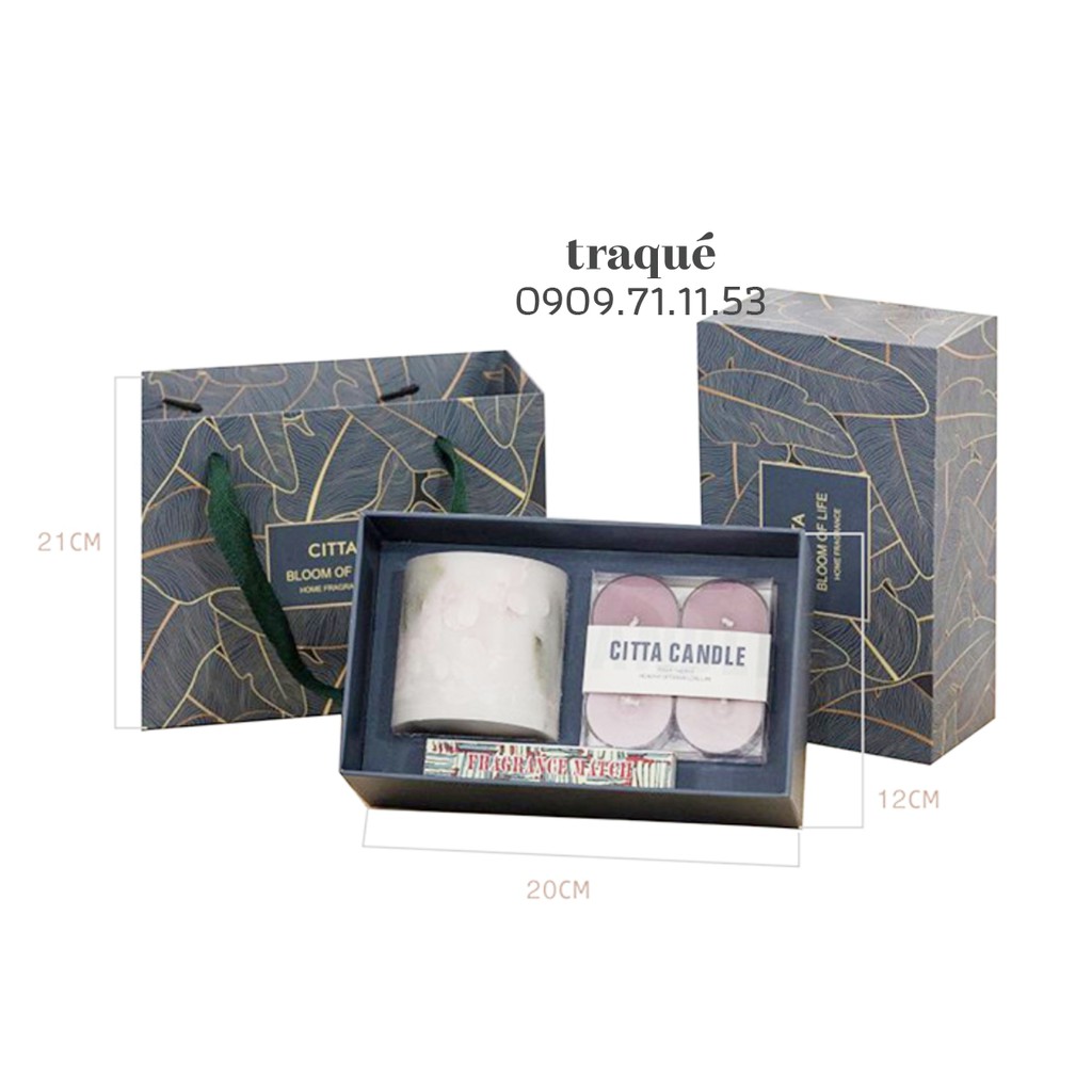 Set quà tặng nến thơm tealight + cốc trụ trang trí hoa khô ẩn cho không gian lung linh lãng mạn sắc màu