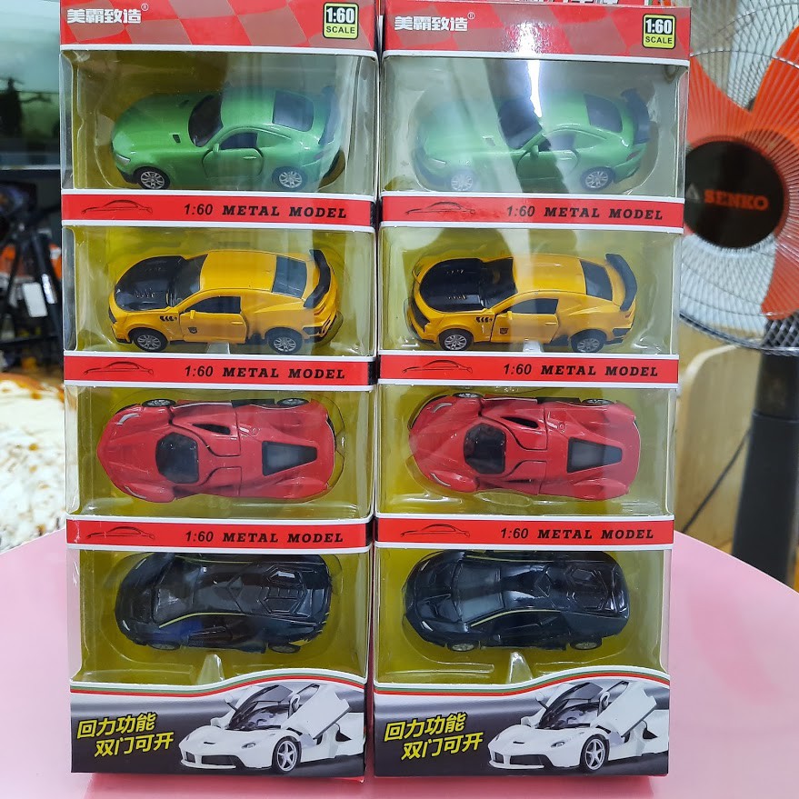 Bộ 4 xe ô tô die cast mini chạy cót mở được cửa ,xe bằng kim loại đồ chơi trẻ em