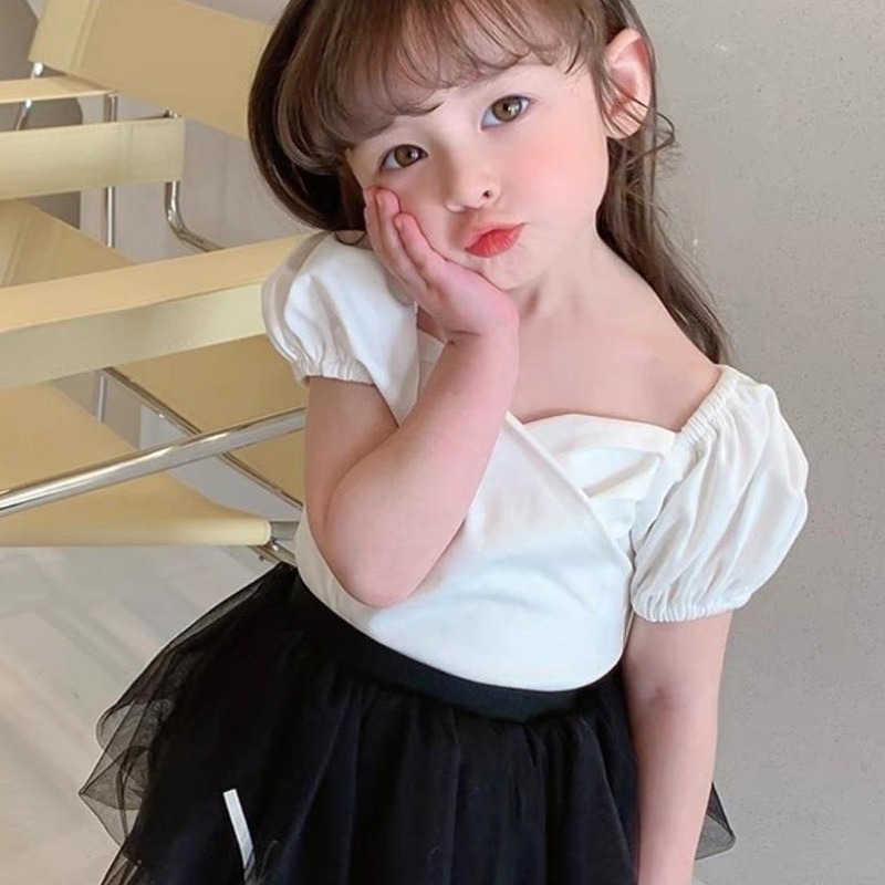 Áo Thun Tay Ngắn Phồng Thời Trang Mùa Hè Cho Bé Gái