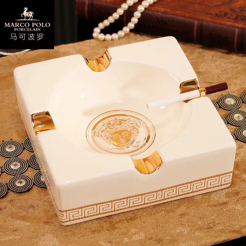 Gạt tàn xì gà sứ nguyên khối Versace (đen/trắng)