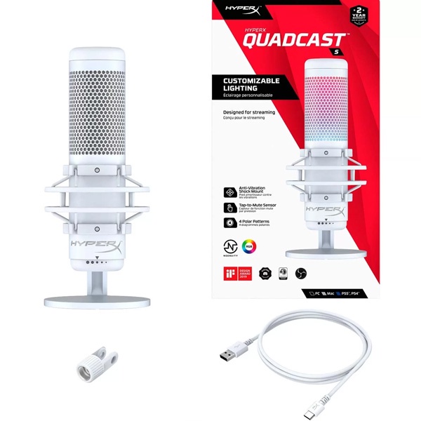 Mic thu âm HyperX Quadcast S White  -Bảo hành 24 tháng