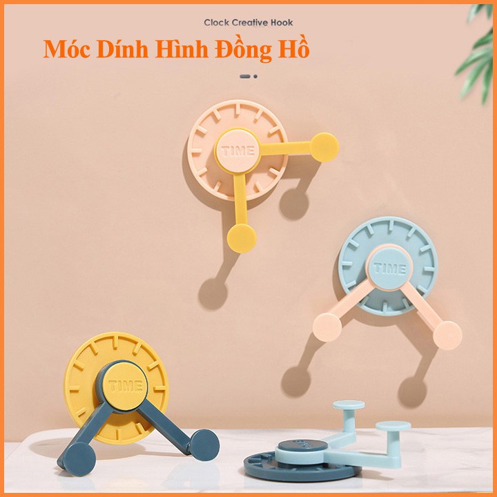 Móc treo đồ 💥Dính Tường💥 Móc Đôi Treo Quần Áo - Móc Dính Hình Đồng Hồ Tinh Tế Và Tiện Dụng - Không Cần Đinh