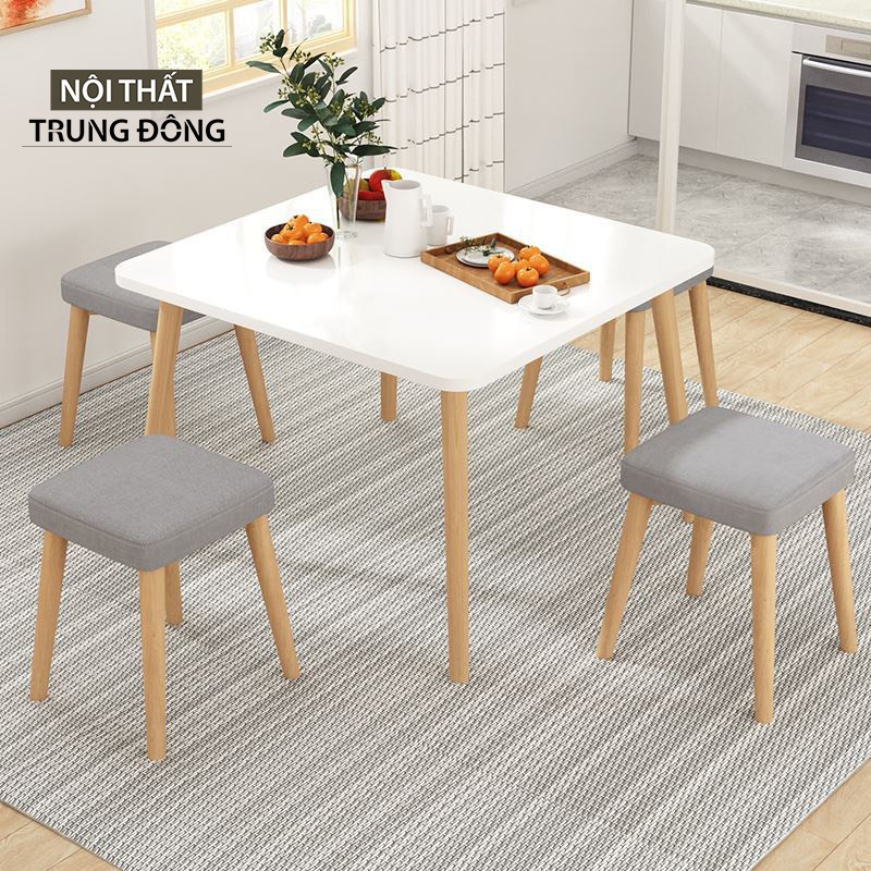 Bàn ăn bàn làm việc đa năng màu trắng MDF chân gỗ cao su BV1