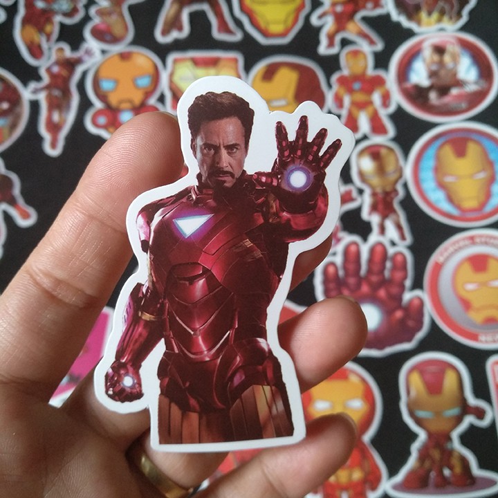 Miếng dán Sticker nhân vật Iron man trọn bộ 50 hình - In rõ ràng sắc nét khó tróc