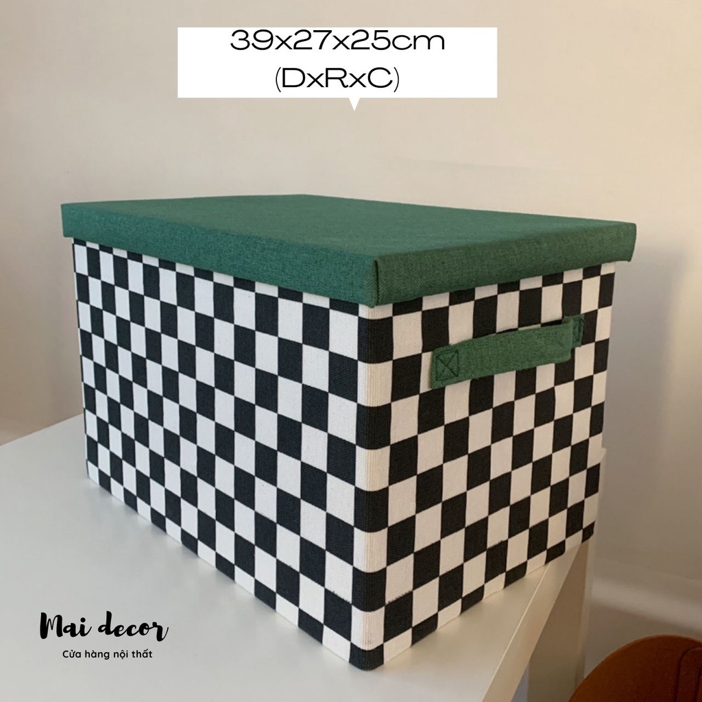 Hộp vải caro đựng đồ đa năng, khung cứng giữ form có nắp đậy