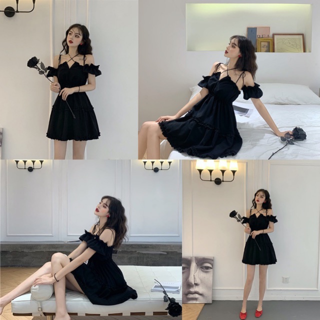 Đầm dây đen tay rời lung linh không rời mắt | BigBuy360 - bigbuy360.vn