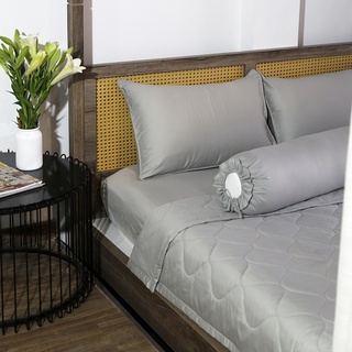 Bộ chăn ga gối drap trải giường Cotton Satin trơn TC300 xám nhạt