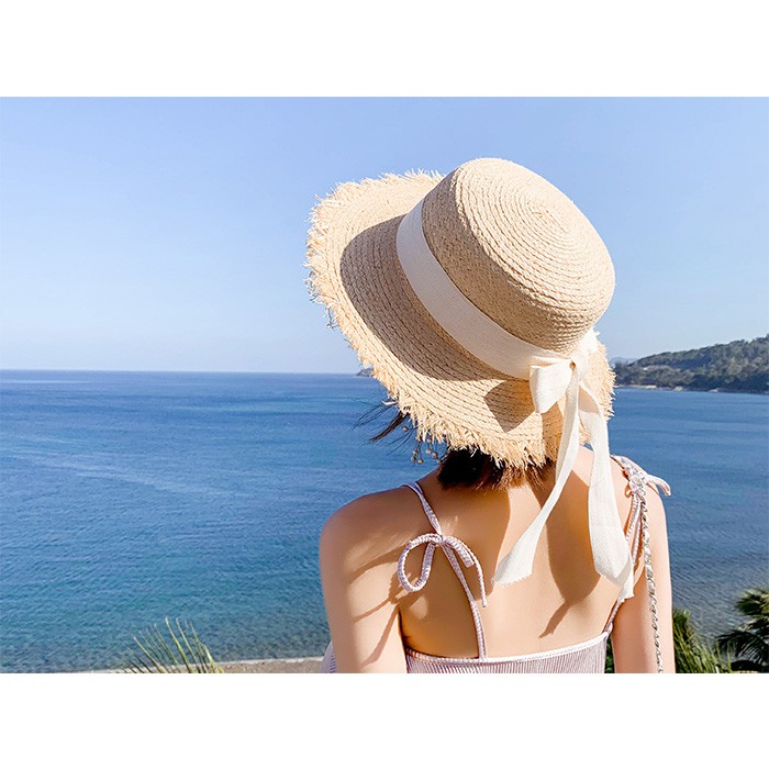 Mũ Cói Chống Nắng Đính Nơ Phong Cách Hàn Quốc Cho Nữ