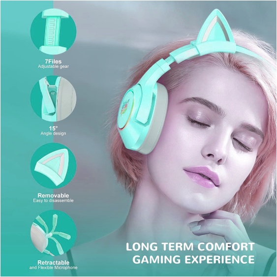 Tai nghe chơi game có mic ONIKUMA K9 tai mèo hồng tay nghe gaming dễ thương Tai và chống ồn cho điện thoại PC/PS4 Laptop