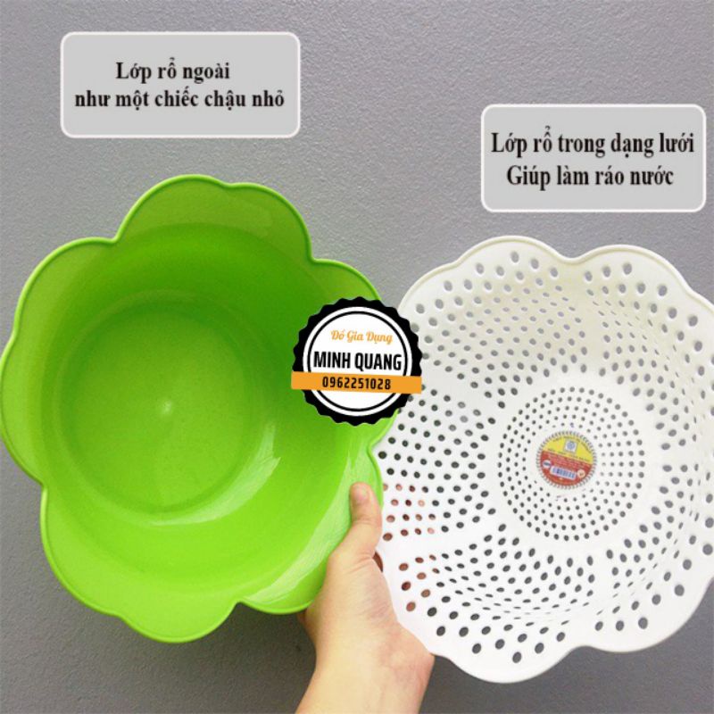 Bộ Thau Rổ Nhựa Hoa Mai Việt Nhật Tiện Ích, Rổ Nhựa Kèm Chậu 2 In 1 Hình Hoa Mai