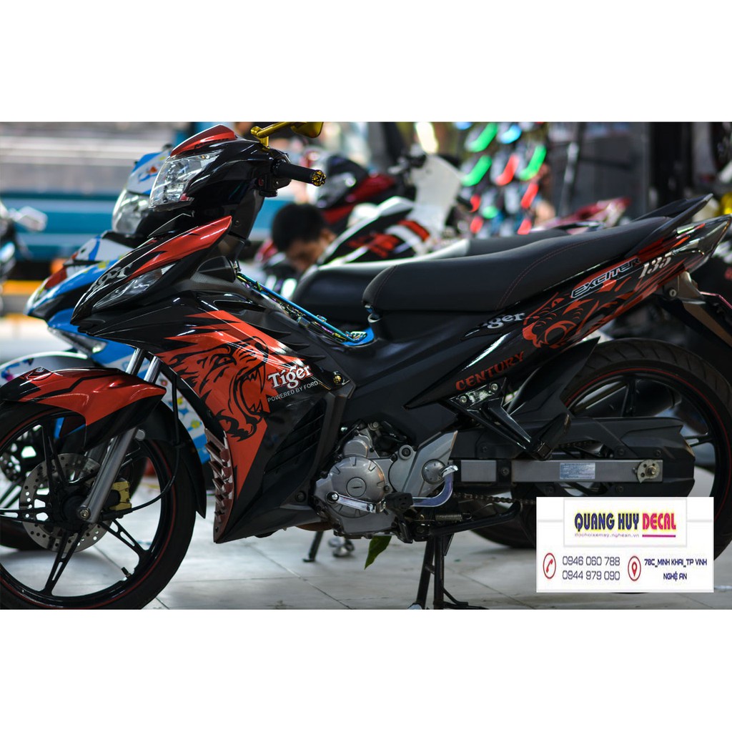 Tem trùm ♦FREESHIP♦ exciter 135 cam đen tiger, độ team decal xe ex dán đời 2011-2014