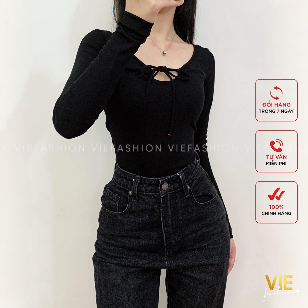 Áo thun buộc dây VIE fashion tay dài. Áo thun buộc dây tạo được nhiều kiểu, dáng áo dài vừa phải. Mã 2112-06