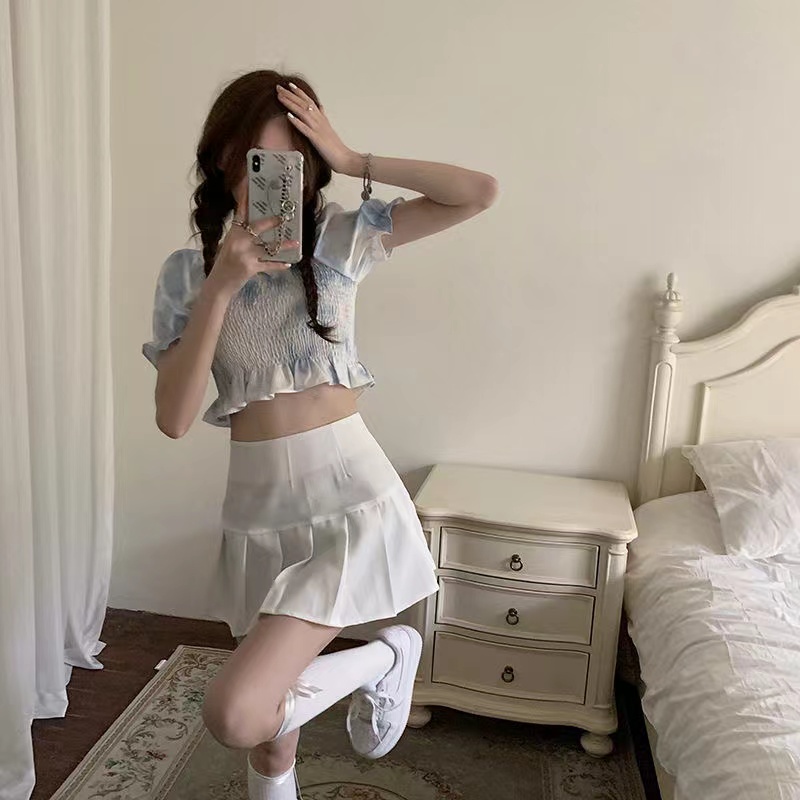 Áo Croptop Tay Phồng In Họa Tiết Hoa Phong Cách Pháp Cổ Điển Thời Trang Mùa Hè Cho Nữ