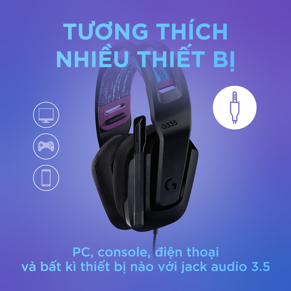 Tai nghe game có dây Logitech G335 - Jack 3.5mm, Nhẹ 240g, Tương thích PC, PS5, Xbox, 240g