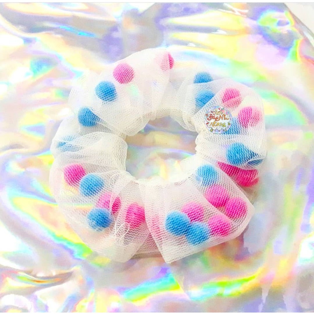 Dây buộc tóc vải phối trân châu srunchies