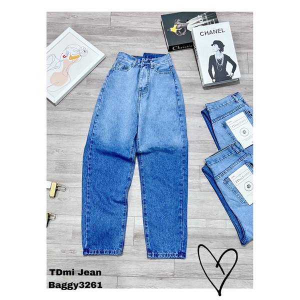 Quần baggy jeans trơn lưng cao loan màu👉