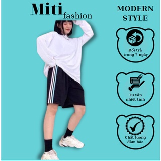 Quần short nữ 3 sọc thun unisex phối dây màu pastel ulzzang - kiểu quần đùi sooc thun kẻ sọc nam nữ miti