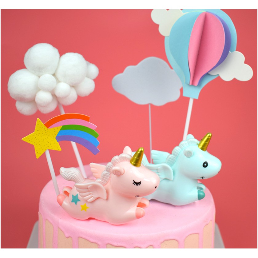 Ngựa 1 sừng dễ thương trang trí bánh, kì lân ngồi dễ thương, ngựa Unicorn