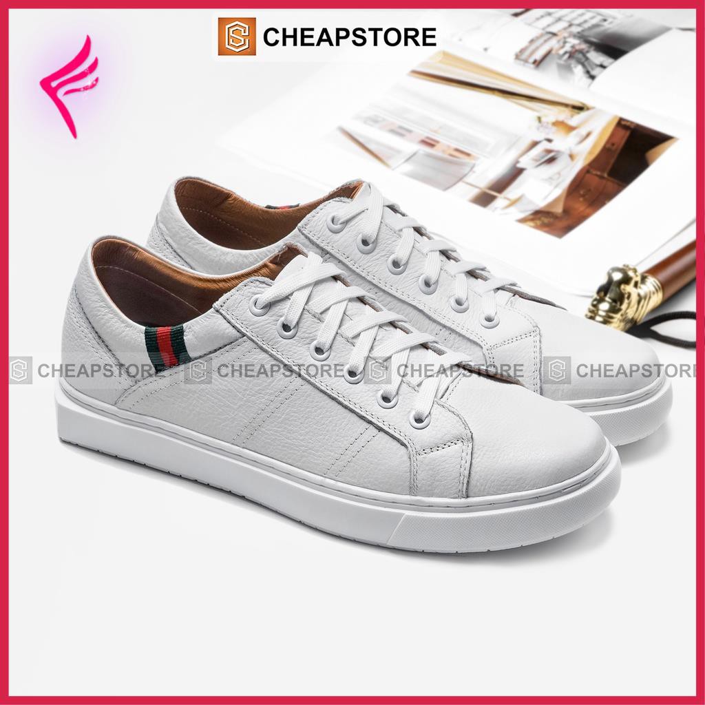 Giày da thể thao nam CHEAPSTORE CS429 Trắng - Giày tăng chiều cao da bò thật 100% (bảo hành 24 tháng