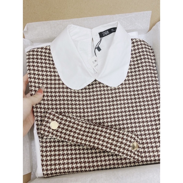 ÁO SƠ MI PHỐI DẠ NÂU ĐAI EO CÚC ĐỒNG | BigBuy360 - bigbuy360.vn