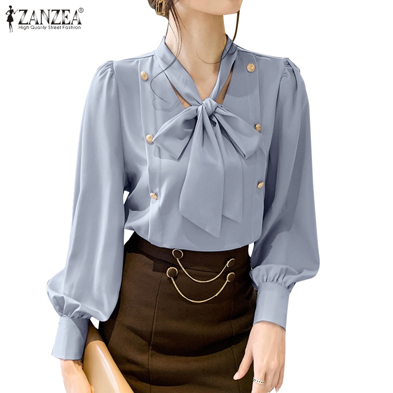 Zanzea Áo Sơ Mi Nữ Tay Dài Cổ Chữ V Cột Dây Thời Trang Thanh Lịch