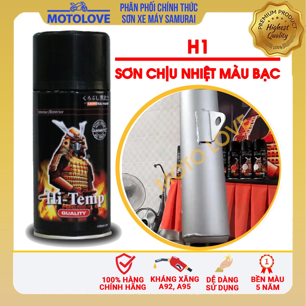 Sơn chịu nhiệt H2 &amp; H1 - Sơn pô xe máy - Sơn xịt Samurai nhập khẩu từ Malaysia.