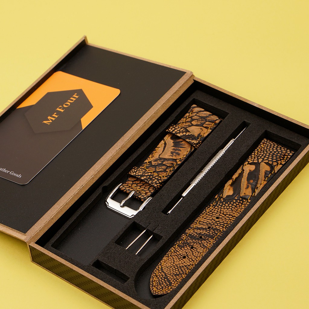 Dây Đồng Hồ Da Đà Điểu Wash MrFour + Bộ Khóa  + Dụng cụ Tháo Lắp | Ostrich Leather Watch Bands